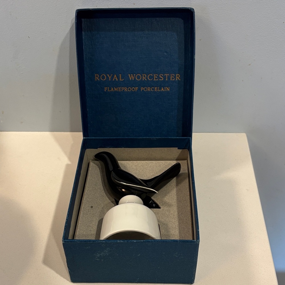 Vintage Royal Worcester Black and White Porcelain Bird Pie Funnel